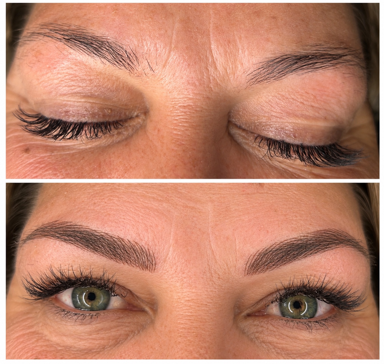 Client eyebrow before and after comparison, shown in full